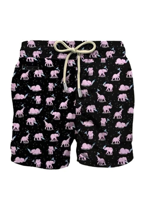 Costume uomo Lighting Micro MC2 Saint Barth 05521H Nero elefanti rosa all over stampa coulisse poliestere MC2 SAINT BARTH | Costumi | LIGHTINGMICRO05521H00